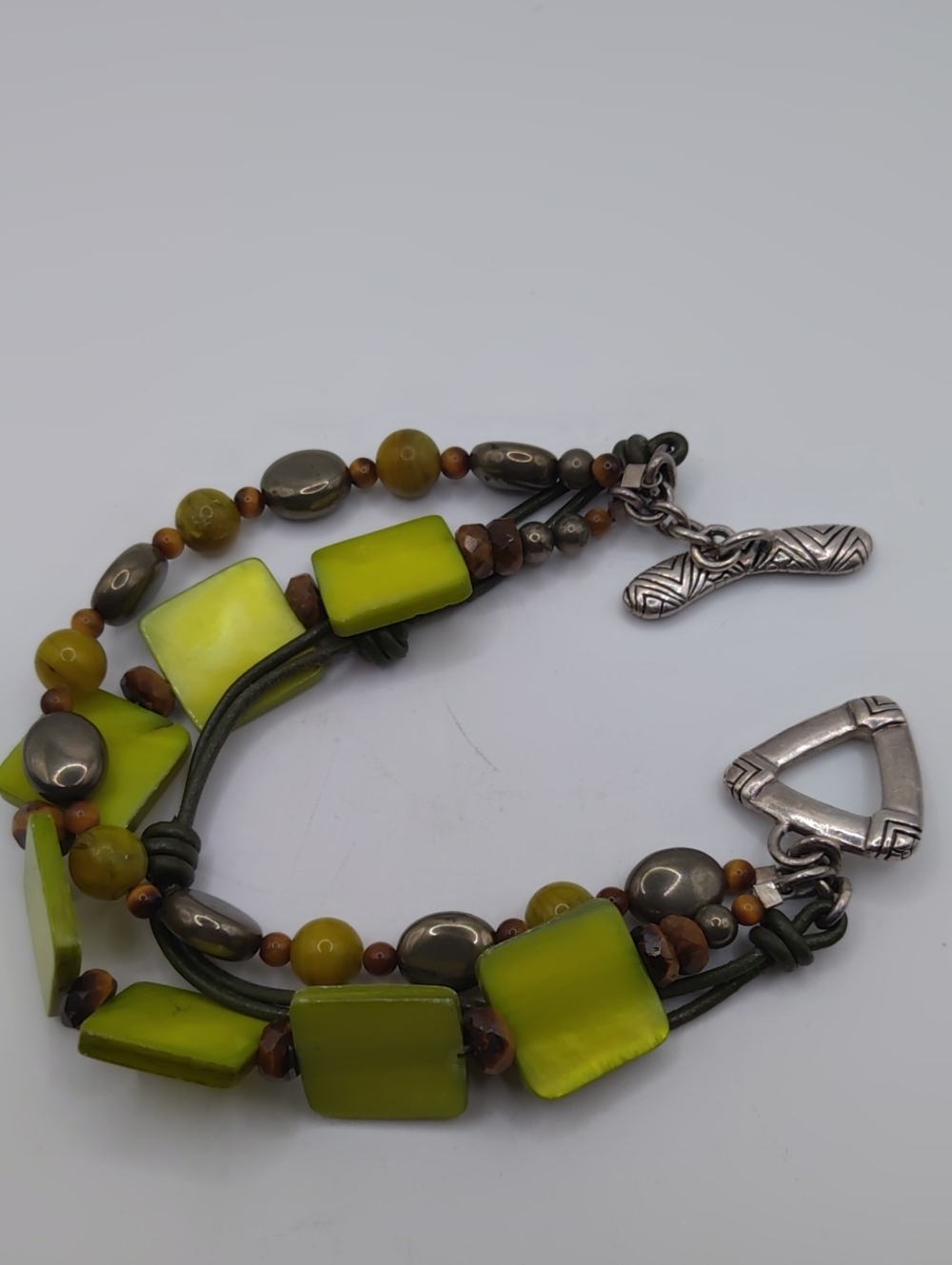 Silpada Green Mother Of Pearl, Pyrite, and Tigers Eye Bracelet Retired